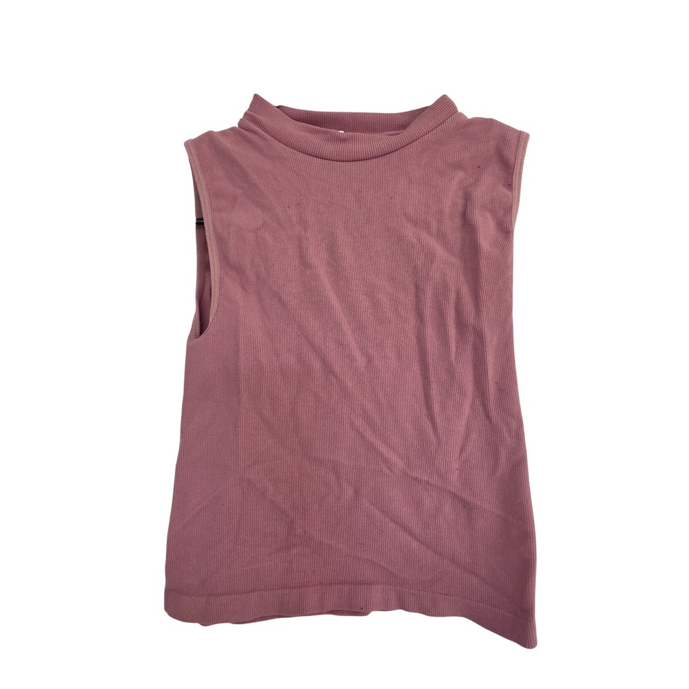 Aura Ribbed Mock Neck Sleeveless Top Mauve Pink One Size PC1501